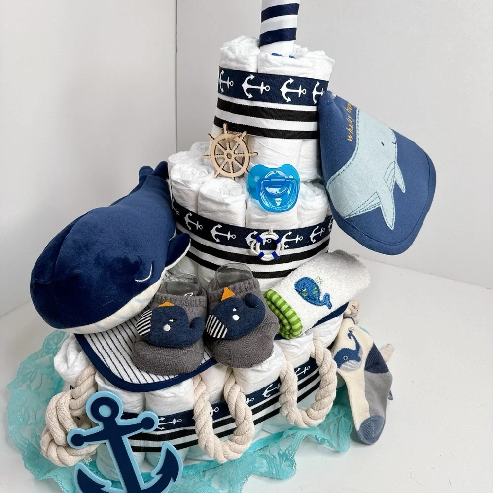 Ship Diaper Cake, Whale Diaper Cake, Nautical Theme